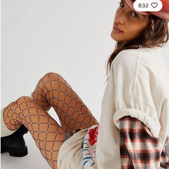 Free People Black Starstruck Fishnet Stockings Size M/L - Picture 2 of 8